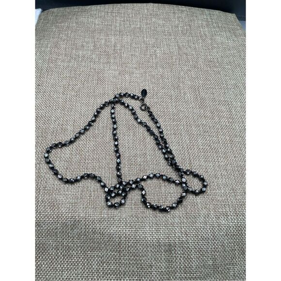 Bundle Set Ann Taylor Rhinestone Black Necklace with Bow Matching Earrings Vinta - Picture 8 of 15